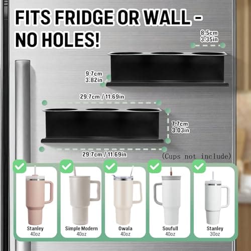 POLRAI 2 Pack Magnetic Stanley Cup Holder for Fridge, Water Bottle Organizer for Tumbler with Double Sided Tape Hold Stanley Cup Accessories for Kitchen Cabinet Wall view 2