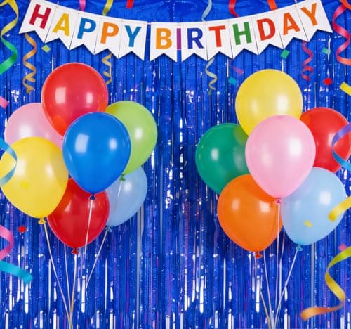 Blue Laser Tinsel Glitter Foil Fringe Curtain Birthday Party Streamers Backdrop Decorations Photo Booth Theme Bachelorette Graduation Decor view 5