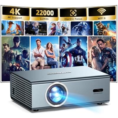 [Electric Focus] 4K Support Projector with WiFi6 and Bluetooth 5.3, Outdoor Projectors for Outside Video Use, OWNKNEW Gaming Movie Proyector, Auto Keystone Correction