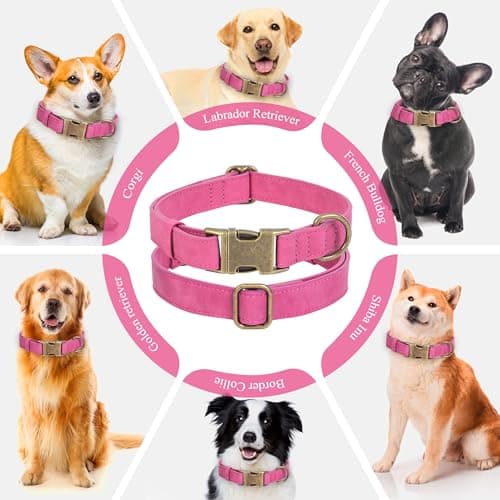 Jumpress Soft Leather Dog Collar for Small Medium Large Dogs, Heavy Duty Dog Collar Leather with Quick Release Metal Buckle, Durable & Adjustable for Small Dogs Walking (Hot Pink, S) view 3