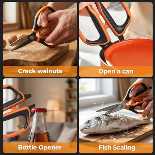 ANSHEE All Purpose Kitchen Scissors, Durable Stainless Steel Food Cooking Shears, Built-in Bottle Opener, Soft Grip Comfort Handle, Dishwasher Safe, Ideal Kitchen Gifts orange 1pack view 5