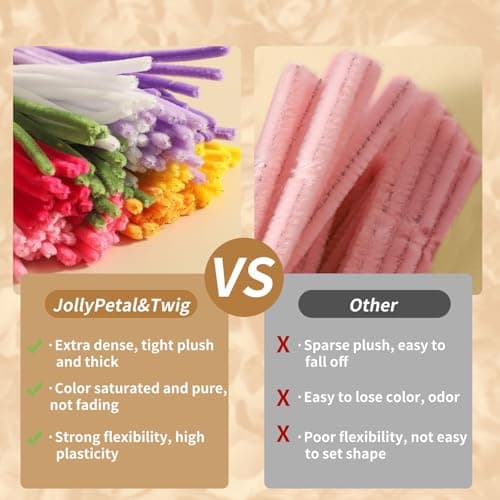 10 Colors Pipe Cleaners Craft,Chenille Stems Plush Craft Kit,Colorful Pipe Cleaners Flowers Kit with Floral Tape for Wedding Gifts Graduation Bouquet JollyPetal&Twig (Rainbow) view 4