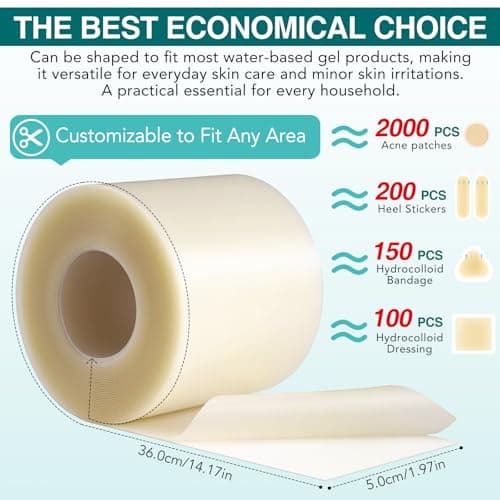 Hydrocolloid Roll for Wound Care (2IN X11.8FT), Medical Grade Self-Adhesive Hydrocolloid Patch Bandages for Wound Healing,Ultra-Thin & Waterproof, Scar Prevention, Burn Care view 2