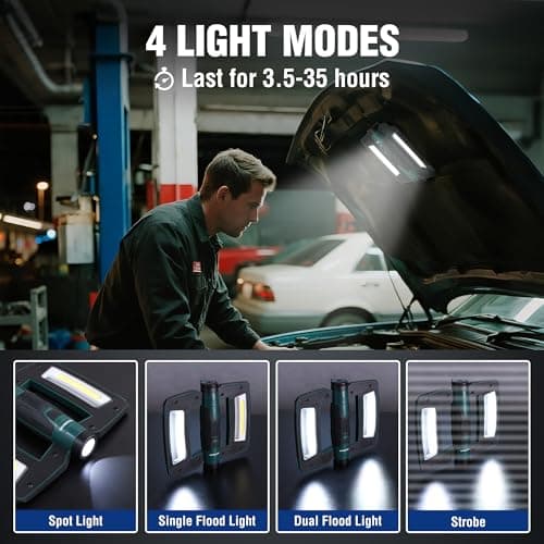 WORKPRO Rechargeable USB-C LED Work Light, Foldable Magnetic Light with Hanging Hook, 270° Rotatable, Tripod Mountable, Cordless Flashlight Light for Garage, Workshop, Auto Repair, Camping view 2