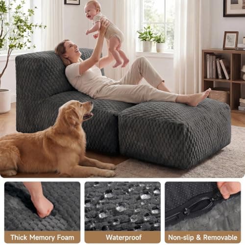 Bean Bag Chair for Adults, Plush Beanbag Sofa Couch with Memory Foam Filler, Machine Washable Cover, Comfy Lounge Chair for Small Spaces, Reading, Gaming, Living Room & Bedroom Grey view 5