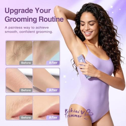 Bikini Trimmer for Women, Electric Razor & Shaver with Dual Ceramic Blades, Painless Hair Removal for Face, Body & Intimate Areas, 90min Cordless Runtime, Waterproof Travel Grooming Kit (Purple) view 4