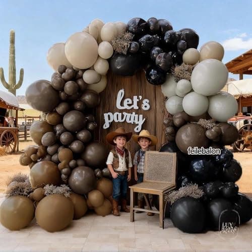Black Brown Tan Balloon Arch Kit, Double Stuffed Dark Brown Coffee Light Grey White Sand Beige Neutral Balloon Garland for Western Cowboy Baby Shower First Rodeo Birthday Party Decoration view 6
