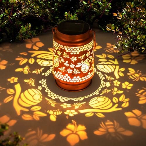 Solar Lanterns Outdoor Garden Decor, Gifts for Women, Mom, Grandma, Birthday, Thanksgiving, Decorative Waterproof Hanging Metal LED Light for Yard, Patio, Lawn, Landscape, Backyard (Bee) view 1