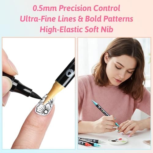 24 Colors Nail Art Markers Pens Set (12Pcs-Dual), Acrylic Nail Art Marker, 3D Dotting Liner Brush Quick-Drying Fine Tip Nail Polish Pen for DIY Home Salon, Beginners Manicure Drawing Tools view 7