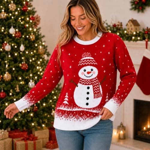 Ugly Christmas Sweater Women:Funny Snowman Costume Knit Pullover view 2