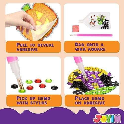 Klever Kits Halloween Gem Diamond Art Kit, Kids Halloween Crafts Party Supplies, Diamond Art Kit with Stickers, Suncatchers, and Keychains, Party Favor DIY Activities School Game Goodies Gift view 3