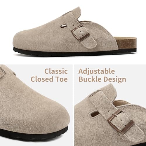 Dumalum Women's Suede Clog Leather Mules Arch Support Potato Shoes with Comfort Cork Footbed - Clogs for Women Men Unisex Antislip Slippers Sandals view 4