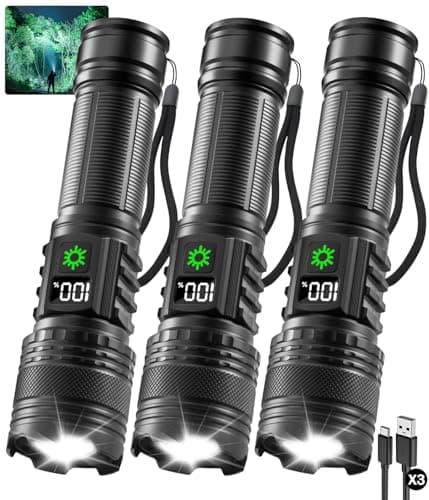 3Pack Large Rechargeable Flashlights High Lumens with LCD Digital Display — image 1