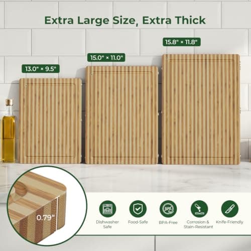 3Pcs Formaldehyde Free, Glue Free, Zebra Bamboo Cutting Board Set view 3