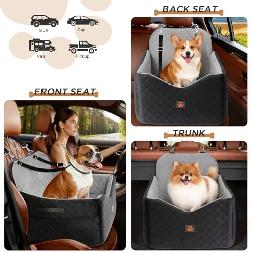 Dog Car Seats for Small/Medium Dogs, Puppy Car Seat with Side Opening, Thick Cushion, Detachable Washable Dog Carseat with Storage Pockets for Dogs Up to 35lbs (Grey) view 5