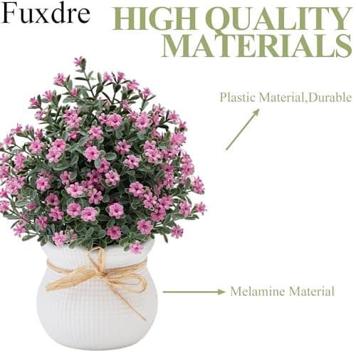 Fuxdre 2 Packs Small Fake Plants Mini Artificial Faux Plants with Flowers for Kitchen Office Home Room Farmhouse Bathroom Coffee Table Decor(Purple & White) view 4