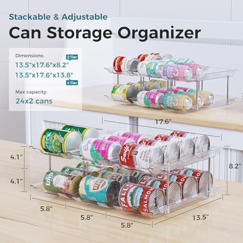 oylik Can Organizer for Pantry, 4 Tiers Can Storage Rack, up to 48 Cans Food Holders for Fridge, Cabinet and Pantry Organization view 2