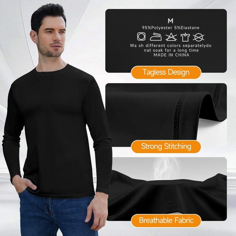 SIMIYA Mens Thermals Long Sleeve Undershirt Warm Fleece Lined Base Layer Thermal Tops Long John Shirts for Men view 5