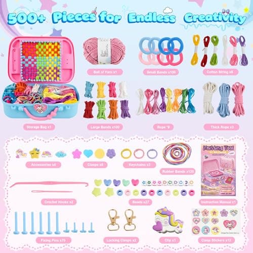 Nicella 6-in-1 Friendship Bracelet Making Kit Toys, Weaving Loom Craft for Kids, 500+ Pcs DIY Kits for Bracelets, Potholders, Pendants, Bags, Hats & Scarves view 4