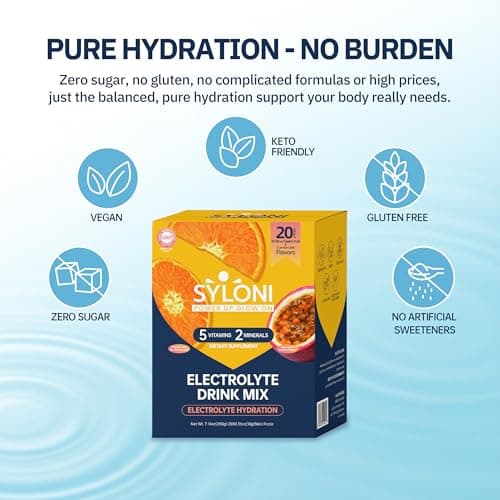 Syloni Electrolytes Powder Packets, Citrus Passion Fruit(0.36 oz*20 Sticks), Sugar Free Hydration Packets Electrolyte Drink Mix with 7 Vitamins and Electrolytes, Keto Friendly, Vegan view 5