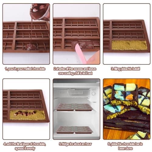 Mity Rain Chocolate Bar Mold Deep, Silicone Thick Mold for Stuffed Bars, Rectangle Knafeh Pistachio Break Apart Candy Molds With 100pcs Storage Bags view 6