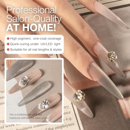 SAGEBIO Cat Eye Gel Nail Polish with Magnet Stick, 15ml Magnetic Gel, Create Stunning Cat Eye Effects for DIY Manicures, Long-Lasting, Salon-Quality Finish, Moonlit Hold view 5