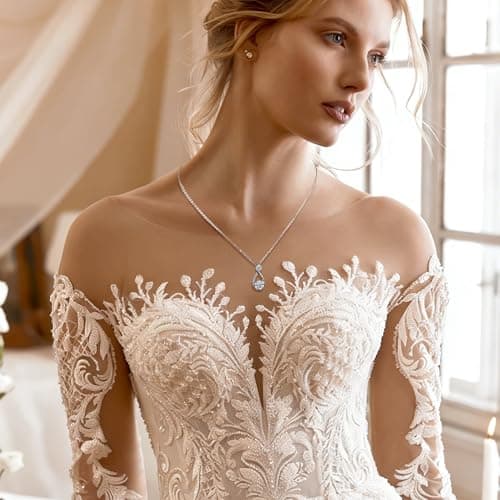 Handi Queen Moissanite 925 Sterling Silver Pendant Necklace 0.5-1 Carat Round Pear Cut, Dainty Elegent D Color Dancing Style with Bead Adjustable Chain Necklace for Women view 6