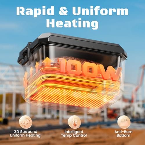 Lavsonic 100W Heated Lunch Box for Adults, 6.3 Cups Food Grade Stainless, Automatic Scheduled Heating, Portable Food Warmer for Truckers, Construction, Work with Insulated Bag, Black view 2