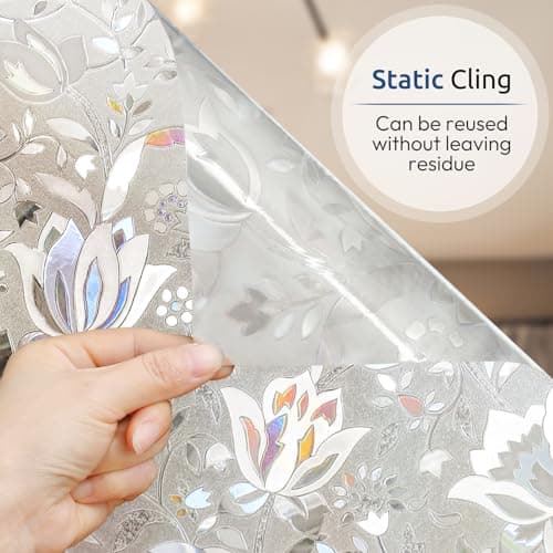 rabbitgoo Window Privacy Film, Decorative Stained Glass Window Film, Sun Blocking Glass Clings, Renter-Friendly Static Cling Frosted Sticker Covering for Home Door, Rainbow Tulip 17.5" x 78.7" view 4