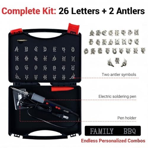 ZAGEVIVIN Upgraded Electric Branding Iron with Temperature Display – 26 Letters & 2 Antlers Kit for Wood, Leather, Food (Cake/Steak) – Safe & Easy DIY, BBQ, Crafting Gift (3/5" 28Pcs) view 5