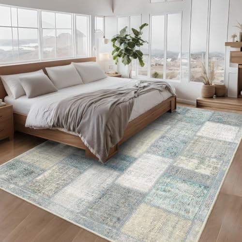 GEMBED Modern Area Rug - 6'x9' Machine Washable Rug for Bedroom Living Room, Soft Non Slip Non Shedding, Geometric Style Rugs for Home Decor, Nursery, Playroom, Teen Dorm, Blue view 2