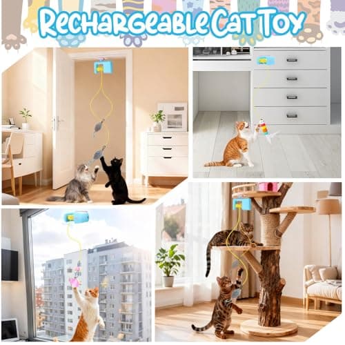 Mity rain Hanging Cat Toy for Indoor Cats Automatic– Interactive Cat Toy with Caterpillar, Gray Mouse and Feather Toys, Rechargeable Cat Toys for Self Play to Keep Them Active and Entertained view 4