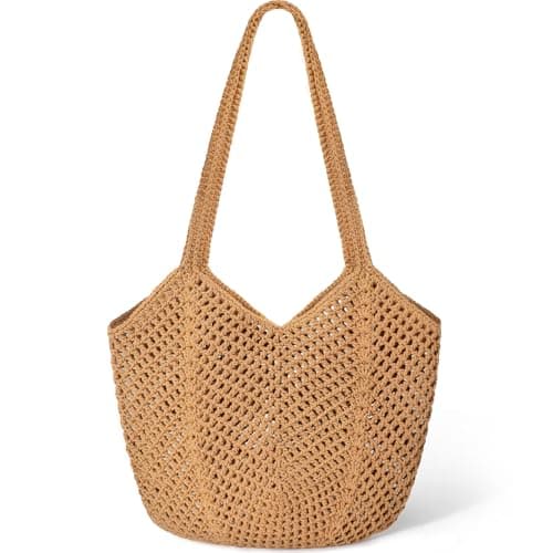 Tavaleu Crochet Tote Beach Bags for Women, Mesh Beach Tote Knit Bag, Summer Vacation Aesthetic Boho Hobo Shoulder Bag