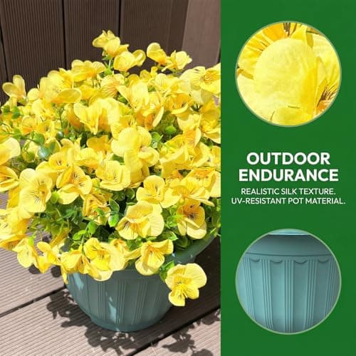 trytuny Artificial Flowers for Outdoor, Realistic Faux Plants for Outside Indoor Porch Patio Window Box Planter Home Decor (12pcs -Yellow) view 3