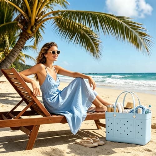 Extra Large Rubber Beach Tote, Waterproof Travel Tote Bag for Womens, X-L Rubber Handbag, Beach Bags Waterproof Sandproof view 2