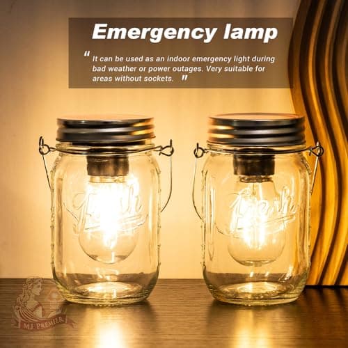 MJ Outdoor Mason Jar Lights Hanging Battery Operated Lamp Timer Cordless Lamps 2-Pack LED Decorative Garden Lanterns Glass Light for Patio Camping Courtyard Backyard Tree Hallway Stairs( Transparent) view 5