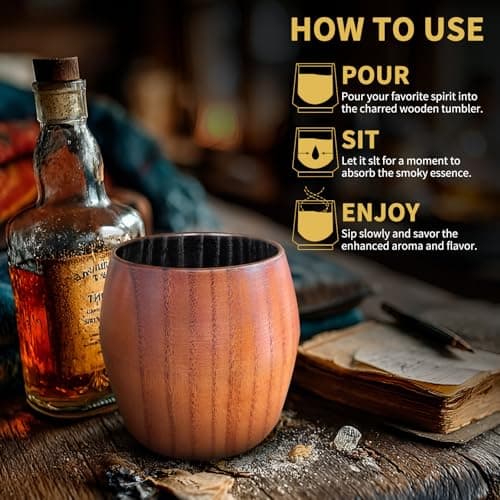 Charred Wooden Bourbon Drinking Glass, Bourbon Gifts for Men – 10 oz Wooden Old Fashioned Glasses Set Whiskey Tumbler | Birthday Whiskey Gifts for Men, Dad or Brother Original Bourbon Tumbler (2 Pack) view 5