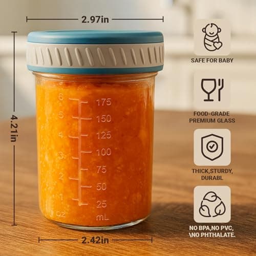 Sursip Glass Baby Food Storage Containers, 8 oz Small Mason Jars with Lids, Airtight for Baby Puree Containers, Juice, Milk, Yogurt, Overnight Oats, Mini Toddler Snack Cups -8 Pack view 5
