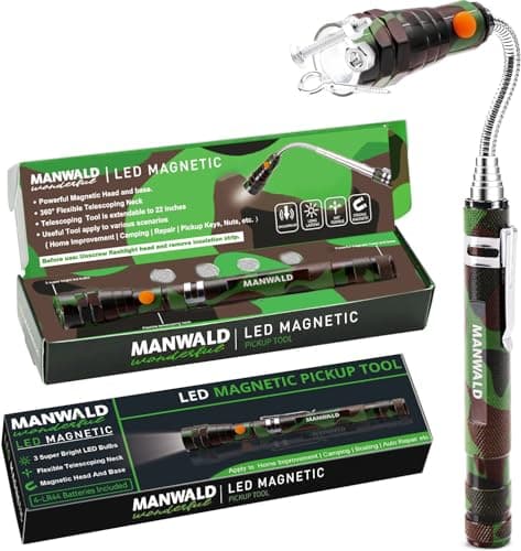 LED Magnetic Pickup Tools, Telescoping Magnetic Flashlights with Extendable Magnet Stick, Cool Gadgets Gifts for Him Adults, Birthday Gifts for Men, Dad, Camouflage — image 1