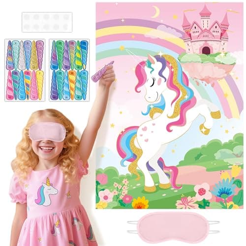 Joy Bang Pin the Horn on the Unicorn with Stickers and Eye Masks, Pin the Tail Party Games for Kids Unicorn Birthday Party Decorations Activities Crafts Toys Party Favors Gifts for Kids — image 1