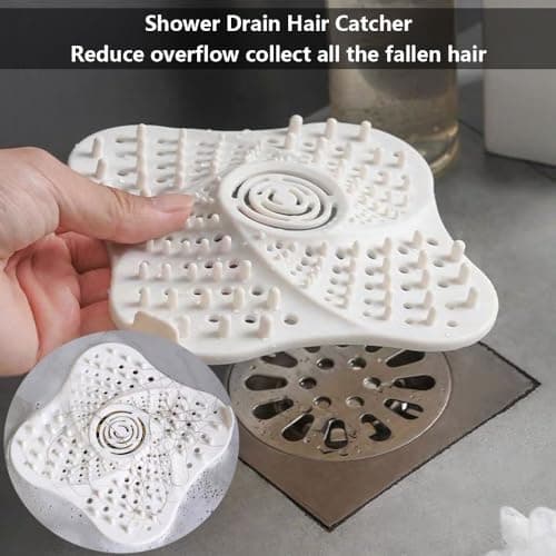 2 Pack Drains Hair Catcher, Silicone Bath Drainer Protector, Sink Drain Strainer with Suction Cup, Hair Stopper Drain for Shower Bathroom Tub Kitchen Drains Shower Drain Cover (Grey + White) view 3