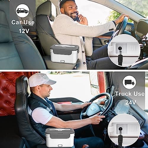 Akhia Electric Lunch Box for Adults,100W/1.8L Heated Lunch Box for Men Work/Car/Truck,Portable Food Warmer Lunch Box Upgraded with Fork Spoon Insulated Carry Bag,12V/24V/110V Valentine's Gift for Men view 3