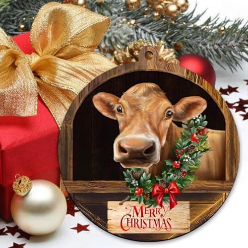 Cow Christmas Ornaments 2026, Brown Cow Ornaments for Christmas Tree, Farmhouse Christmas Ornaments, Farm Animal Christmas Ornaments, Jersey C ow Ornament view 7