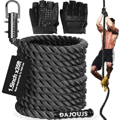 Climbing Rope Gym Workout - 1.5 Inch Dia 10FT 15FT 20FT 25FT 30FT 35FT 40FT 50FT Heavy Duty Work Out Rope Exercise Climbing Ropes for Adults Kids Fitness & Strength Training Outdoor & Indoor - Black