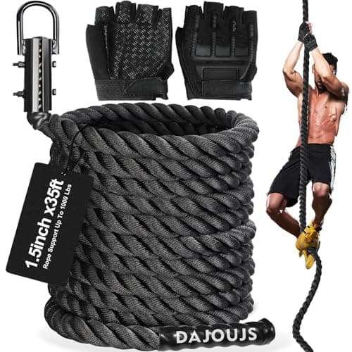 Climbing Rope Gym Workout - 1.5 Inch Dia 10FT 15FT 20FT 25FT 30FT 35FT 40FT 50FT Heavy Duty Work Out Rope Exercise Climbing Ropes for Adults Kids Fitness & Strength Training Outdoor & Indoor - Black — image 1