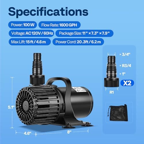 VIVOHOME Electric 100W 1600GPH Submersible Water Pump for Koi Pond Pool Waterfall Fountains Fish Tank and Aquarium view 2