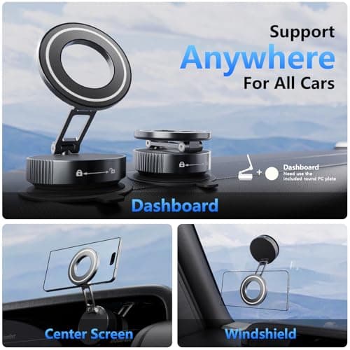 TBCR Vacuum Suction Cup Phone Mount, 360° Adjustable Magnetic Phone Holder for Car – [89+lbs Strongest Suction & 2800gf Magnetic] Swivel Lock for Car/Gym/Mirror/Shower view 2