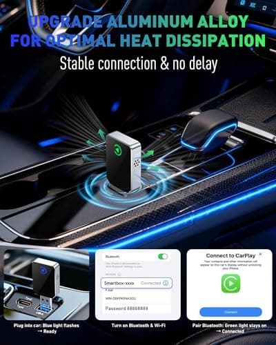 Wireless CarPlay Adapter for iPhone, 2026 Upgraded 2-in-1 Android Auto CarPlay Wireless Adapter, Convert Wired to Wireless, Fast & Stable, Plug & Play, Compatible with Factory Wired CarPlay Cars 2016+ view 6