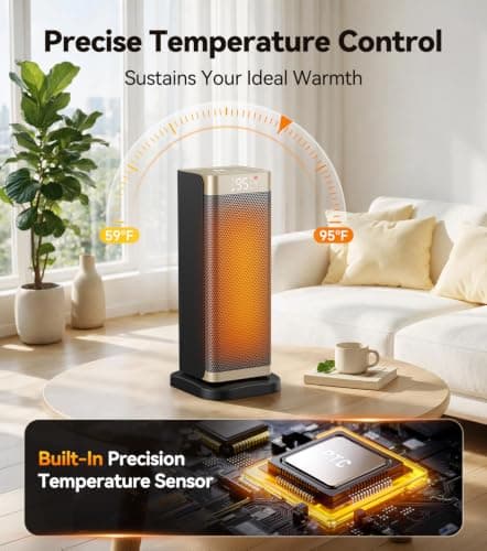 Space Heaters for Indoor Use, 16.3'' H Electric Heater with 12H Timer, ECO | 1500W Electric Heater with Thermostat, 70° Oscillation, Remote Control, 35dB Quiet Portable Heater for Bedroom, Office, Home view 5