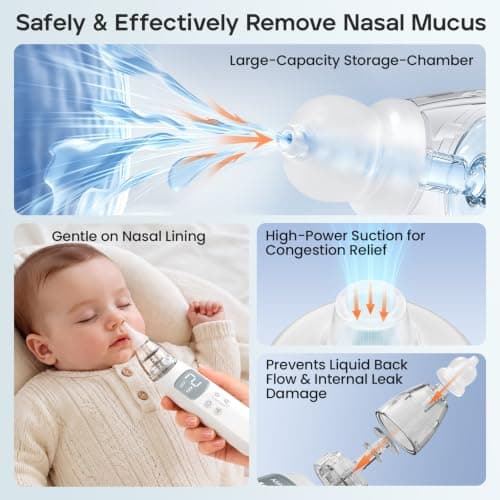 Baby Electric Nasal Aspirator, 3 Suction Levels, 3 Interchangeable Silicone Tips, Music & Light view 6